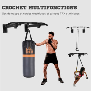 Barre de traction barre de Fitness fixation murale support sac de frappe ou sangles TRX intégré charge max. 150 Kg acier noir