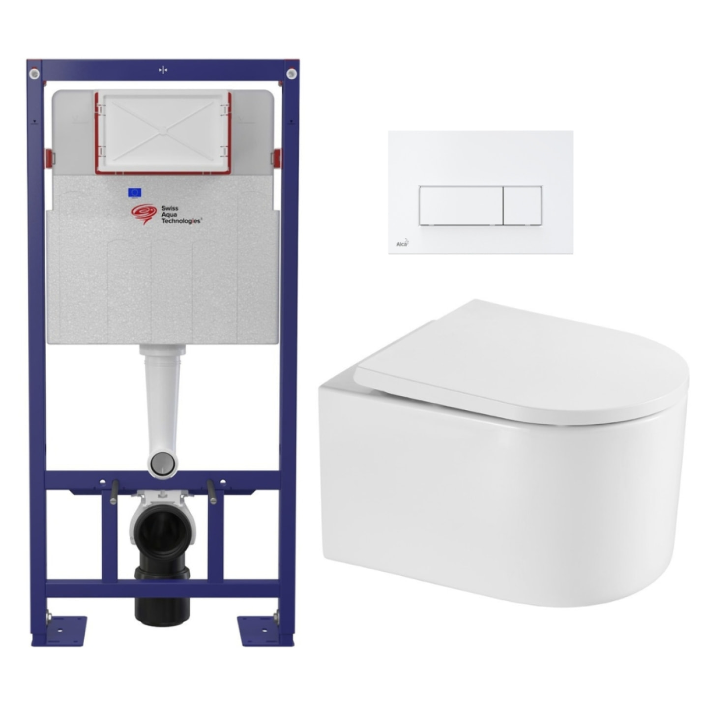 Pack WC Bâti-support Autoportant + WC sans bride SAT Delano + Abattant SoftClose + Plaque Blanche (SMART-Delano-4)