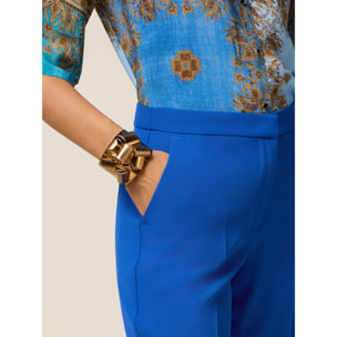 Oltre - Pantalones palazzo de tejido crepé - Azul