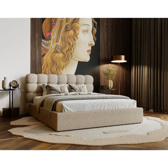 Lotus - lit coffre - 160x200 cm - sommier inclus - en tissu bouclette - Taupe
