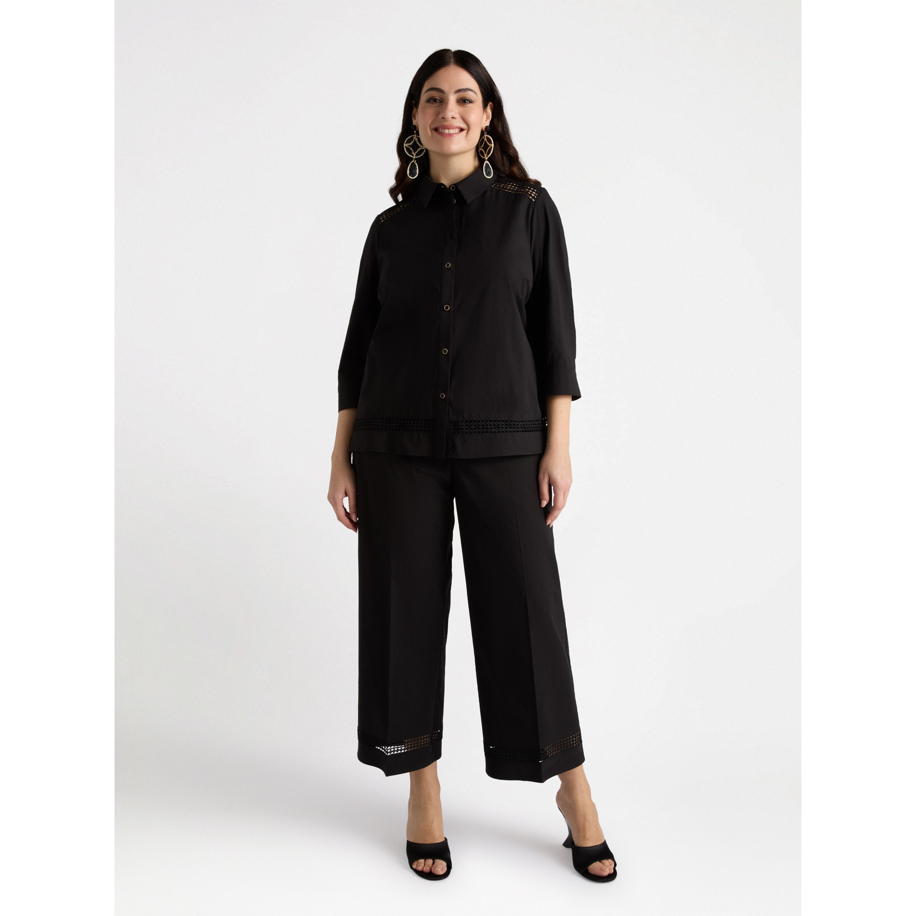 Fiorella Rubino - Camisa con bordes a-jour - Negro