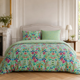 Parure housse de couette 100% percale de coton motif floral printemps vert - KATE MERRITT