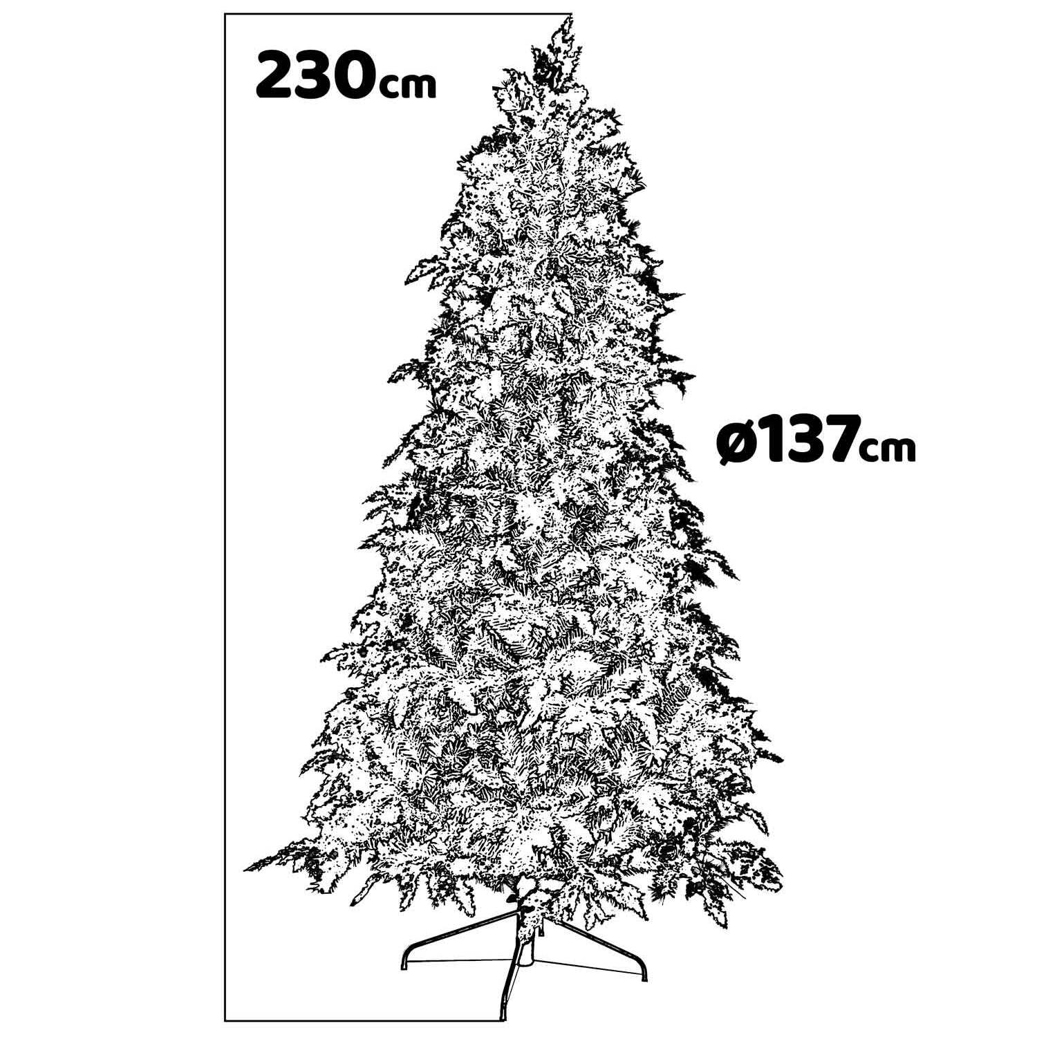 Sun LED - Albero di Natale con neve e decorazioni, luci LED Ø137x230H, 1076 rami