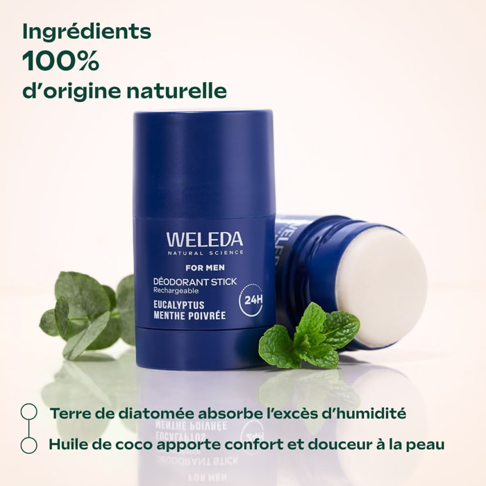 WELEDA - Recharge Déodorant Stick For Men 50g - Formule 100% d'origine naturelle et sans alcool - Efficacité prouvée 24H