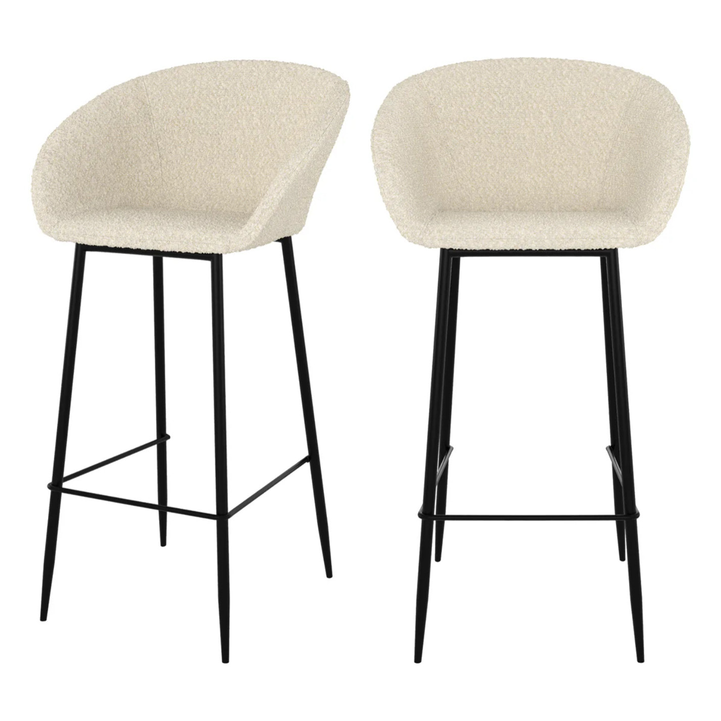 Lot de 2 chaises de bar effet laine bouclette blanche 75 cm - Marquise