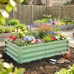 Carré potager de jardin dim. 120L x 60l x 30H cm tôle d'acier ondulée vert
