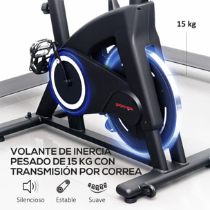 Bicicleta Estática Bici Estática con Volante de Inercia 15 kg Pantalla LED Pulsómetro Manillar Asiento Ajustable y Ruedas Carga 120 kg para Casa Gimnasio Negro