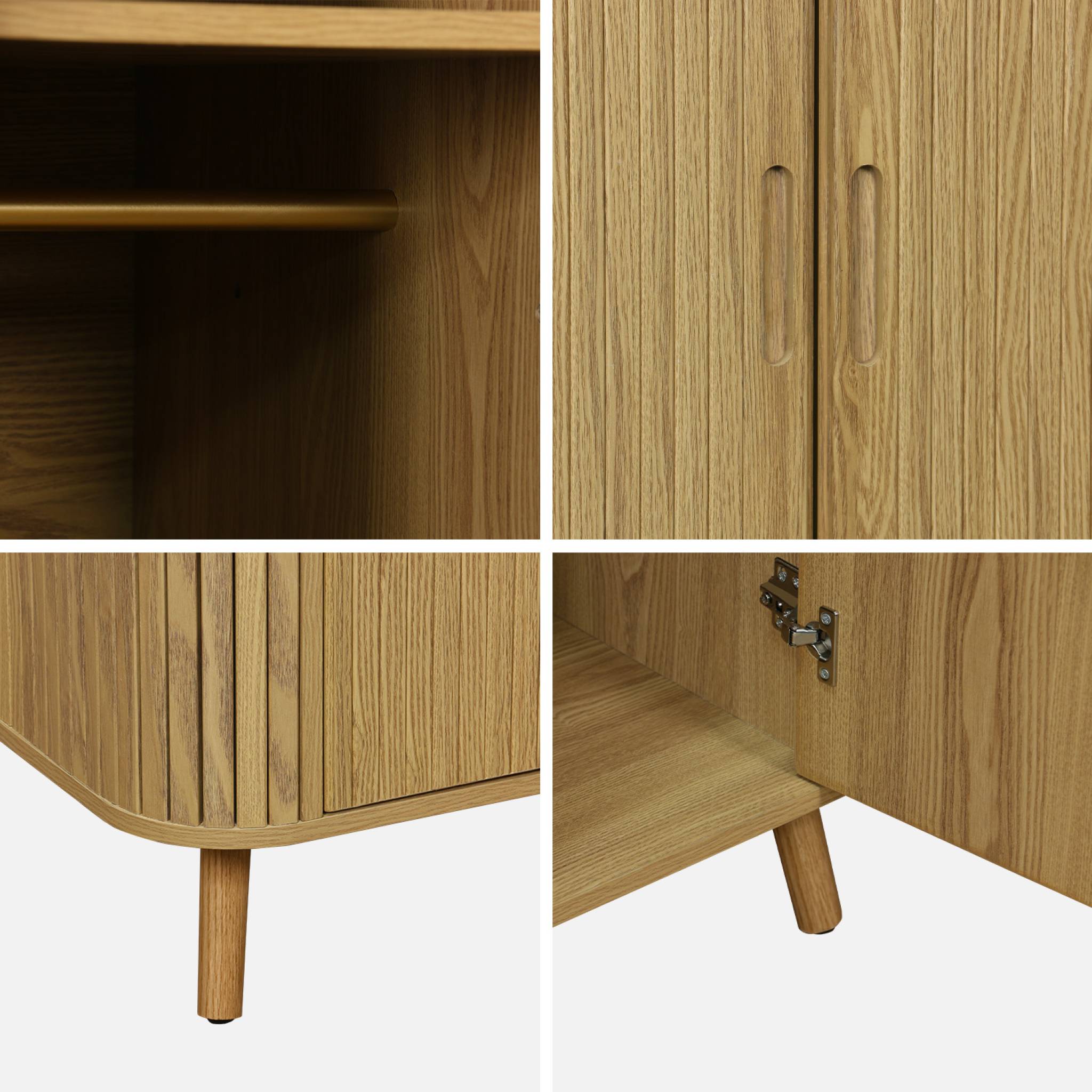 Armoire 2 portes effet bois rainuré avec étagère et penderie. L 90 x P 60 x H 180cm