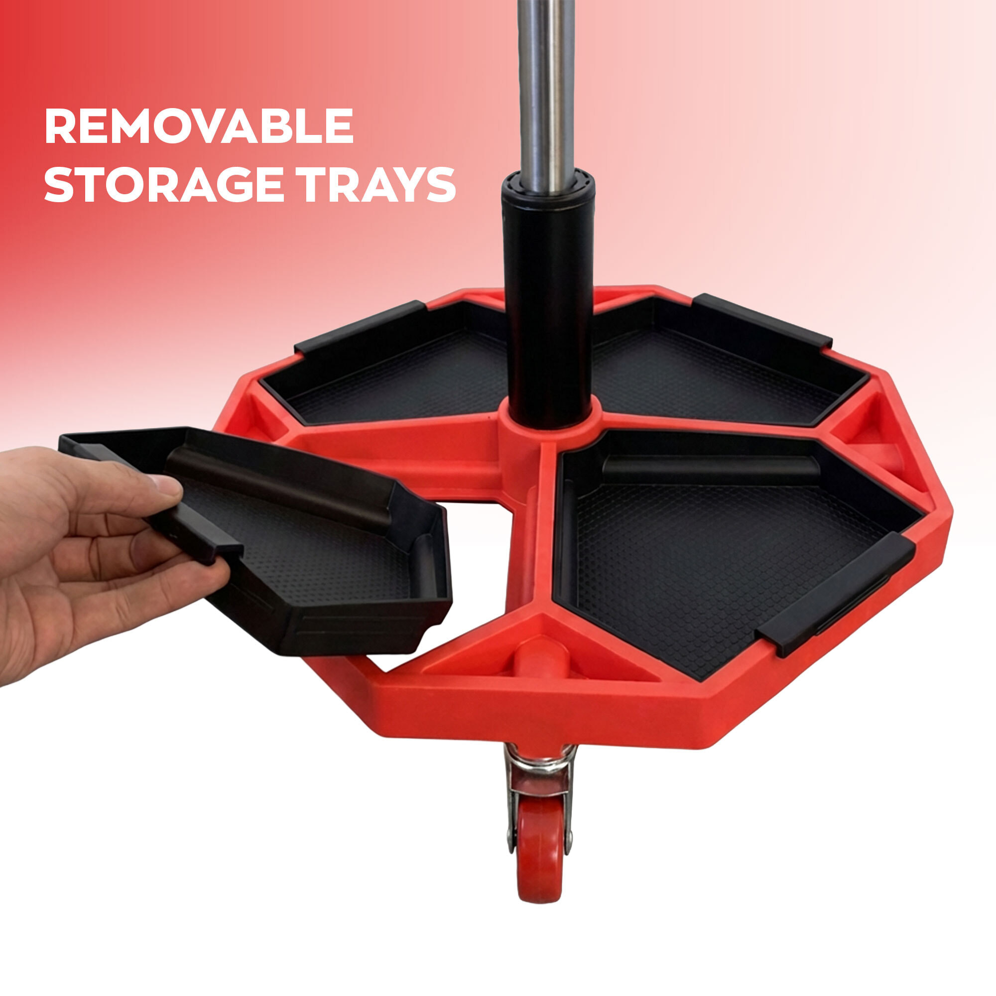 Mekatronix - Sgabello da Officina con Ruote e Vassoi Porta Attrezzi Portata 150 kg Altezza Regolabile e Girevole