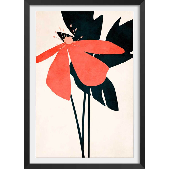 Affiche Coeur de fleurs Affiche + cadre en bois - Noir