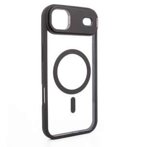 Cover trasparente con copertura della fotocamera pieghevole che funge da supporto, bordi neri. MagSafe per iPhone 17 Air.