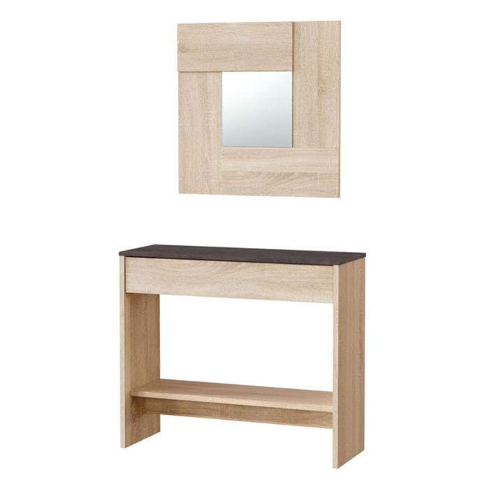 Mueble Recibidor Con Espejo 79x92x33 Cm Roble Canadian / Oxido
