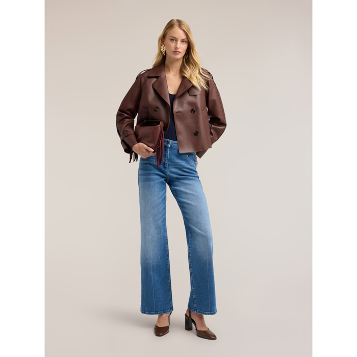Motivi - Jeans wide leg con piega frontale - Blu