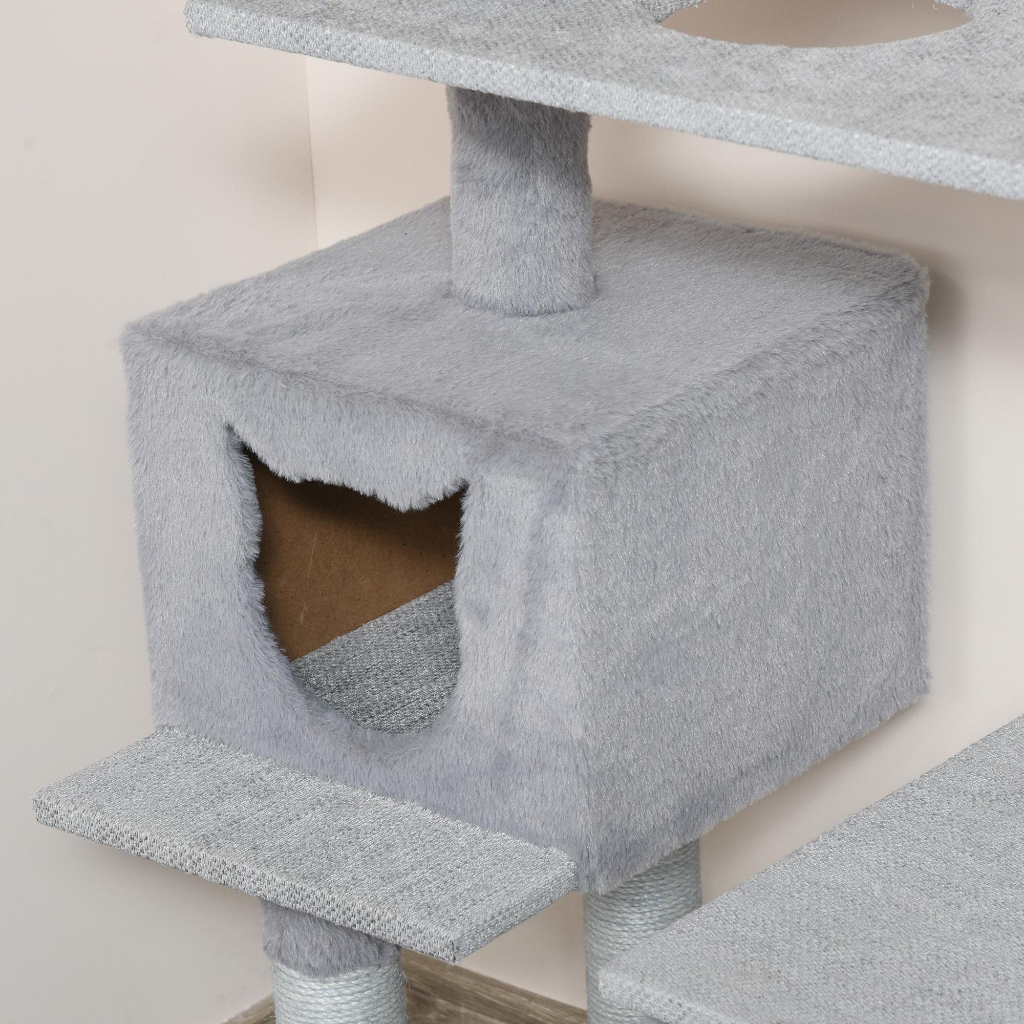 Árbol Rascador para Gatos Altura 124 cm con Plataformas Escalera Cueva y Postes