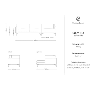 Canapé d'angle droit "Camille" 5 places en tissu structurel bleu foncé