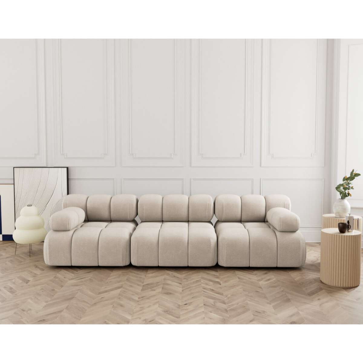 Ruby - canapé droit modulable 3 places en velours texturé - Beige