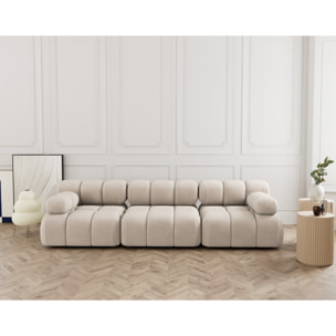 Ruby - canapé droit modulable 3 places en velours texturé - Beige