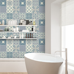 Stickers muraux - Sticker Mural Carrelage adhésif Cuisine Salle de Bain - 60 STICKERS CARREAUX DE CIMENT AZULEJOS NAZZARENO