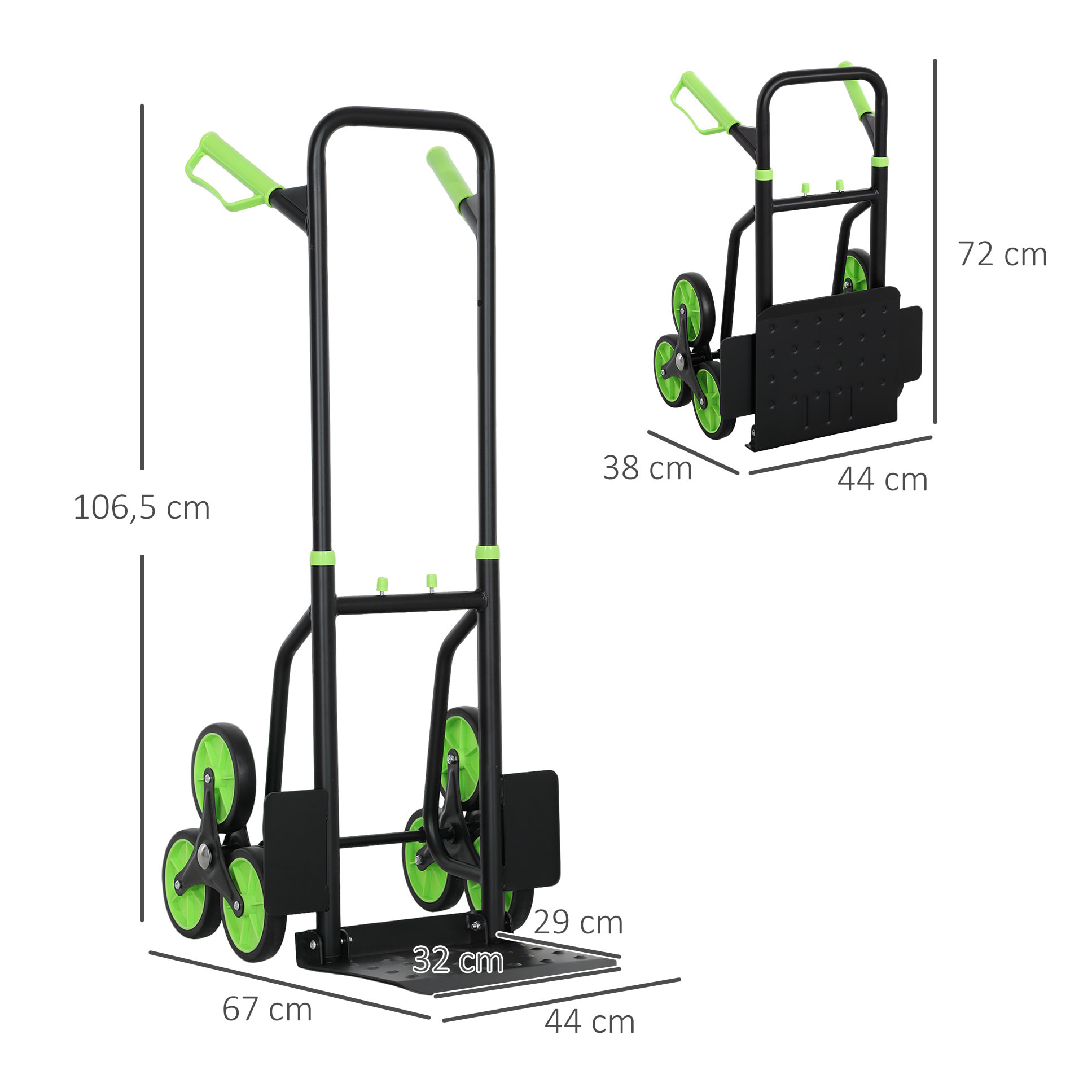Carretilla Plegable para Escalera con Ruedas Carga 120kg Carretilla de Mano Portátil para Entrega Almacenes Mercado Viajar Mudarse Verde