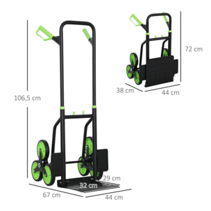 Carretilla Plegable para Escalera con Ruedas Carga 120kg Carretilla de Mano Portátil para Entrega Almacenes Mercado Viajar Mudarse Verde