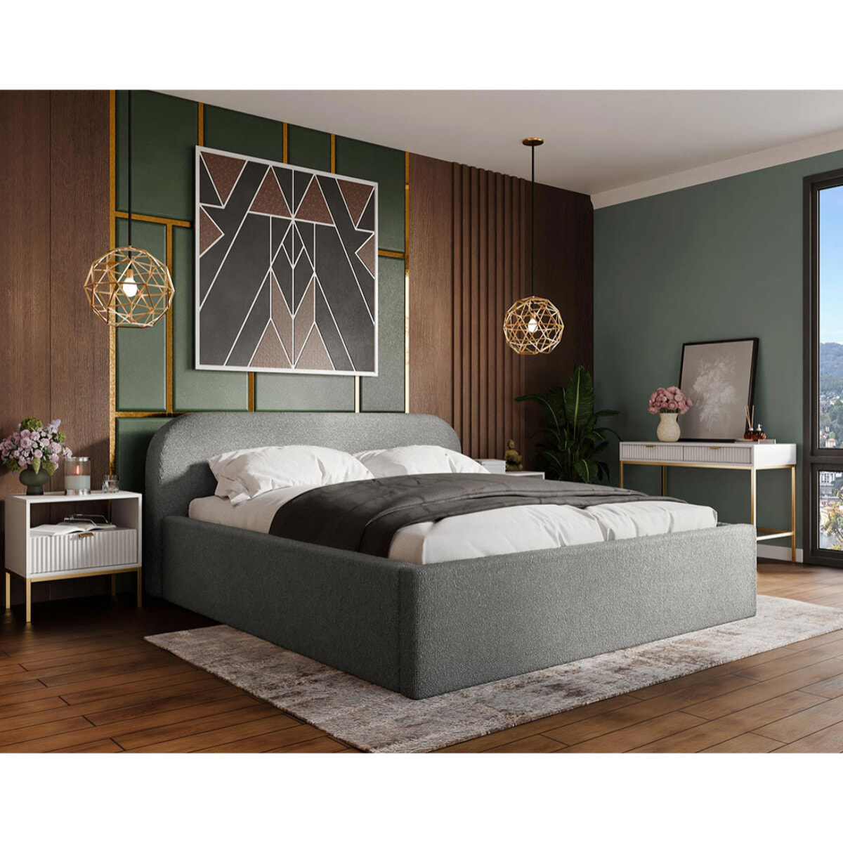 Orane - lit coffre - 160x200 cm - en tissu bouclette - Gris