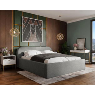 Orane - lit coffre - 160x200 cm - en tissu bouclette - Gris