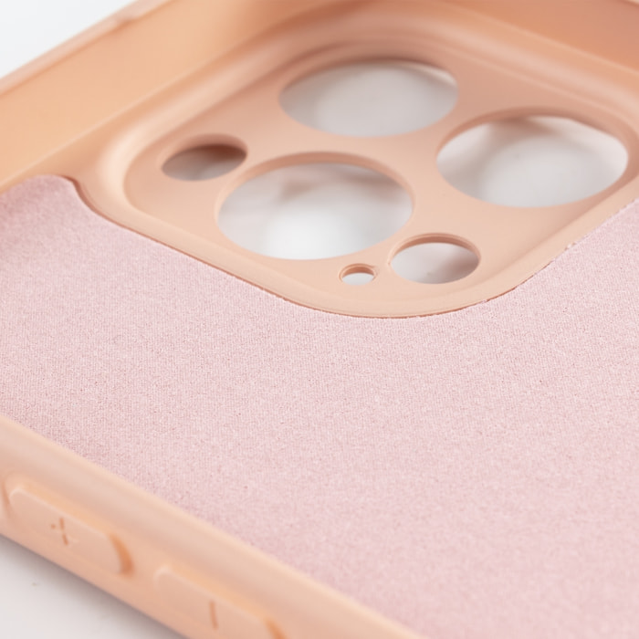 DAM Custodia  Essential in silicone con protezione per fotocamera per iPhone 14 Pro. Interno in morbido velluto. 7,43x1,06x15,06 cm. Colore: rosa chiaro