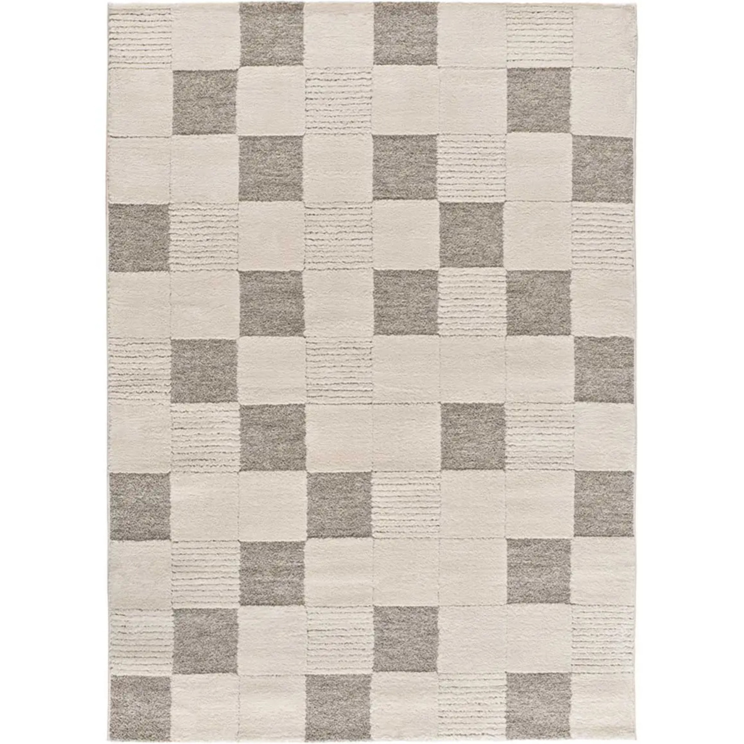 VERONA Alfombra con efecto damero conn relieve en crema, varias medidas disponibles.