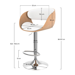 Chaise de bar réglable en cuir synthétique blanc 62,5/83,5 cm - Adelmar