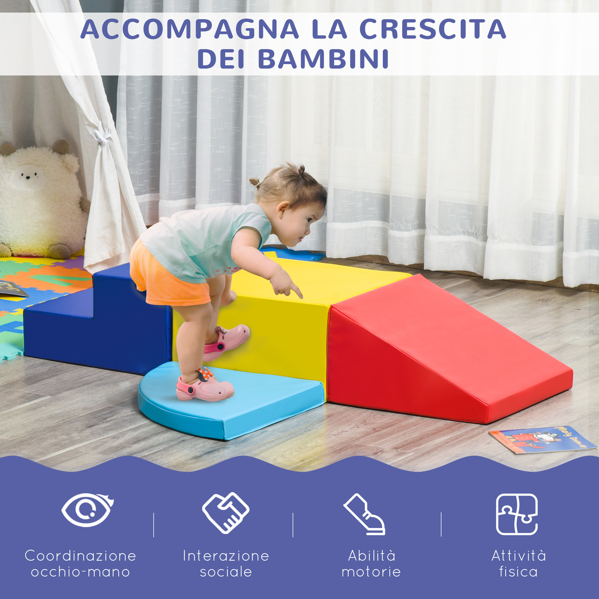 HOMCOM Set 4 Blocchi di Costruzioni Morbidi per Bambini da 1-3 Anni Modulabile, Multicolore