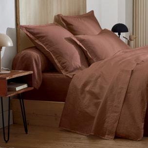Drap satin de coton rayures ton sur ton - Marron Foncé