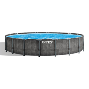 Intex Piscina Prisma Frame Greywood rotonda con Pompa Filtro, Scaletta e Teli, 549x122 cm