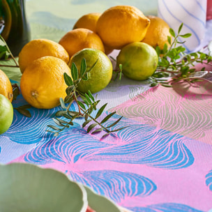 Chemin de table pur coton motif jacquard bleu rose vert Mille vertiges ara