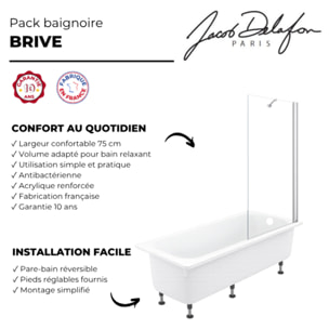 Pack baignoire droite 170 X 75 Brive + pare bain