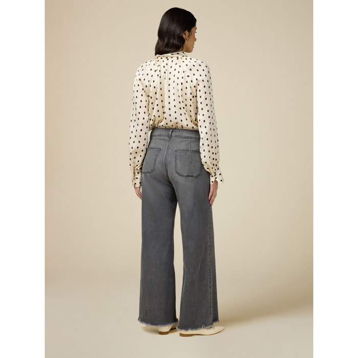 Oltre - Jeans wide leg cropped a lavaggio grigio - Grigio