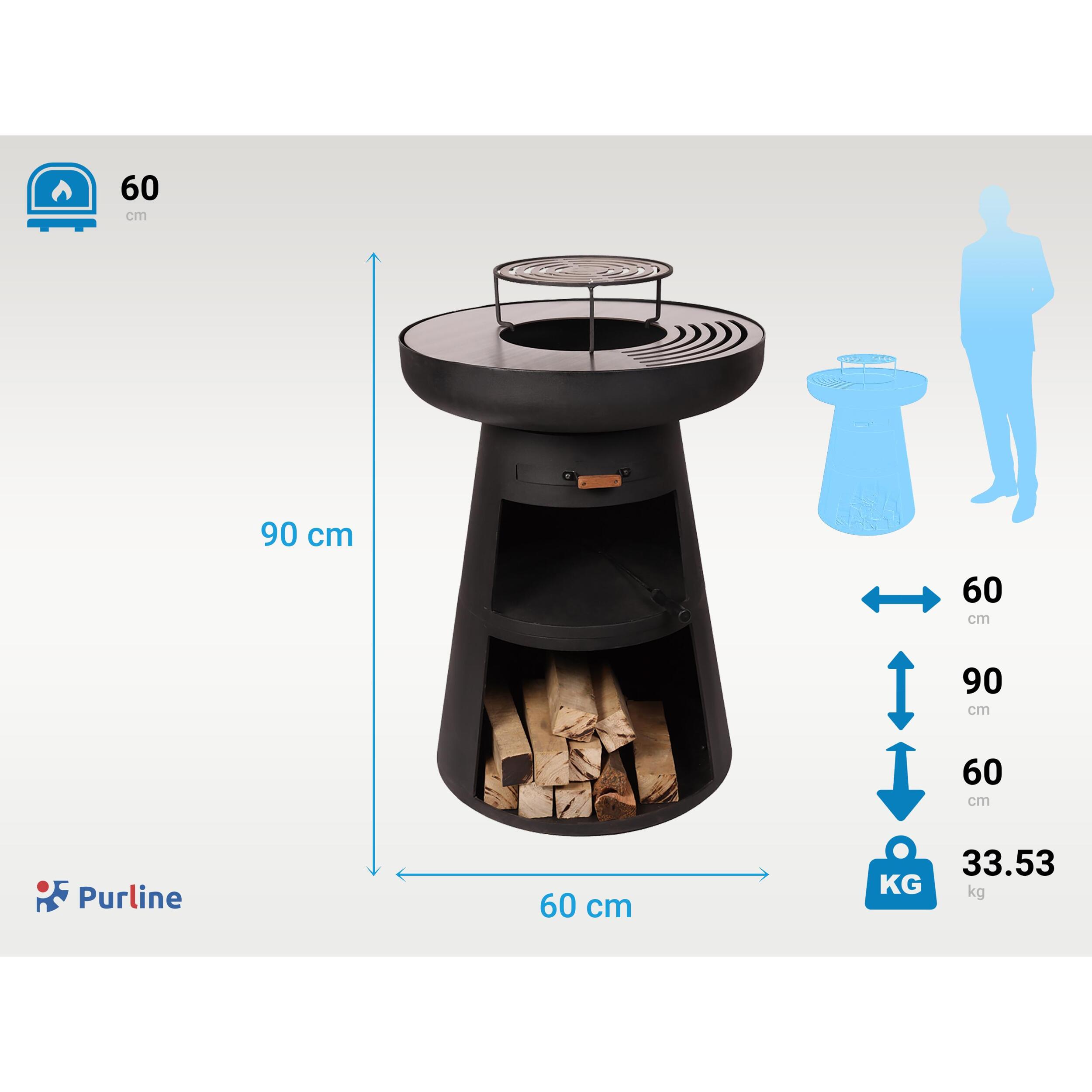 Barbecue rond avec plaque d'acier ronde et grille