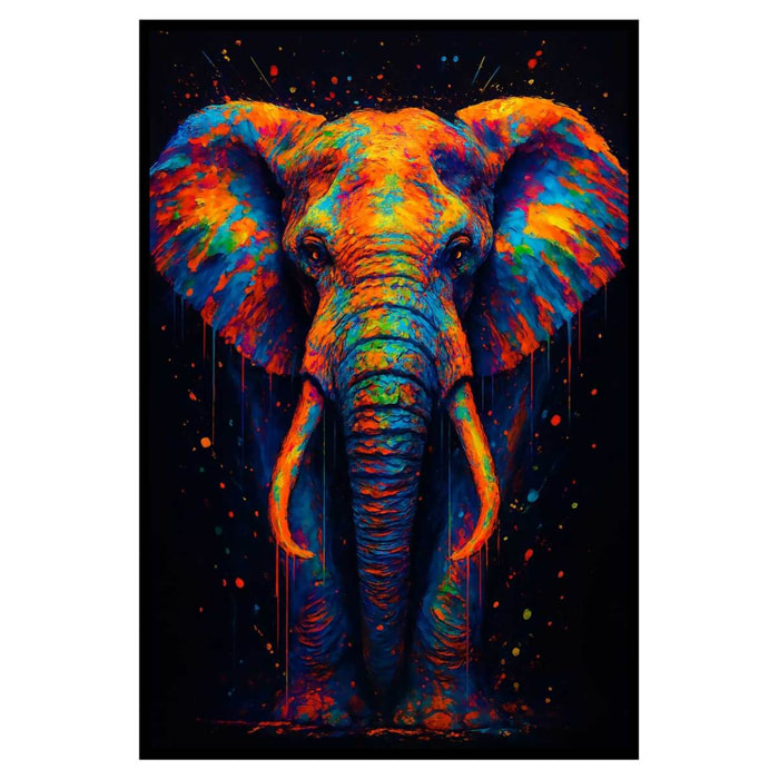 Affiche encadrée éléphant art coloré moderne Affiche + cadre en métal - Noir