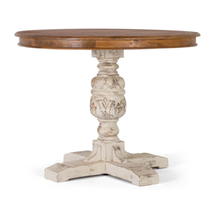 Mesas de Comedor de Madera Maciza de Mango 100 Cm Estilo Vintage Contemporáneo