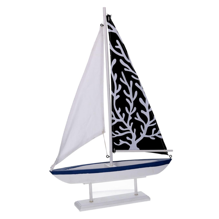 Barca in legno Corallo naturale e blu cm32x6,5h47,5