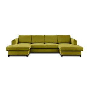 Brooke - canapé panoramique en U - 7 places - convertible avec coffre - en velours - Vert Olive