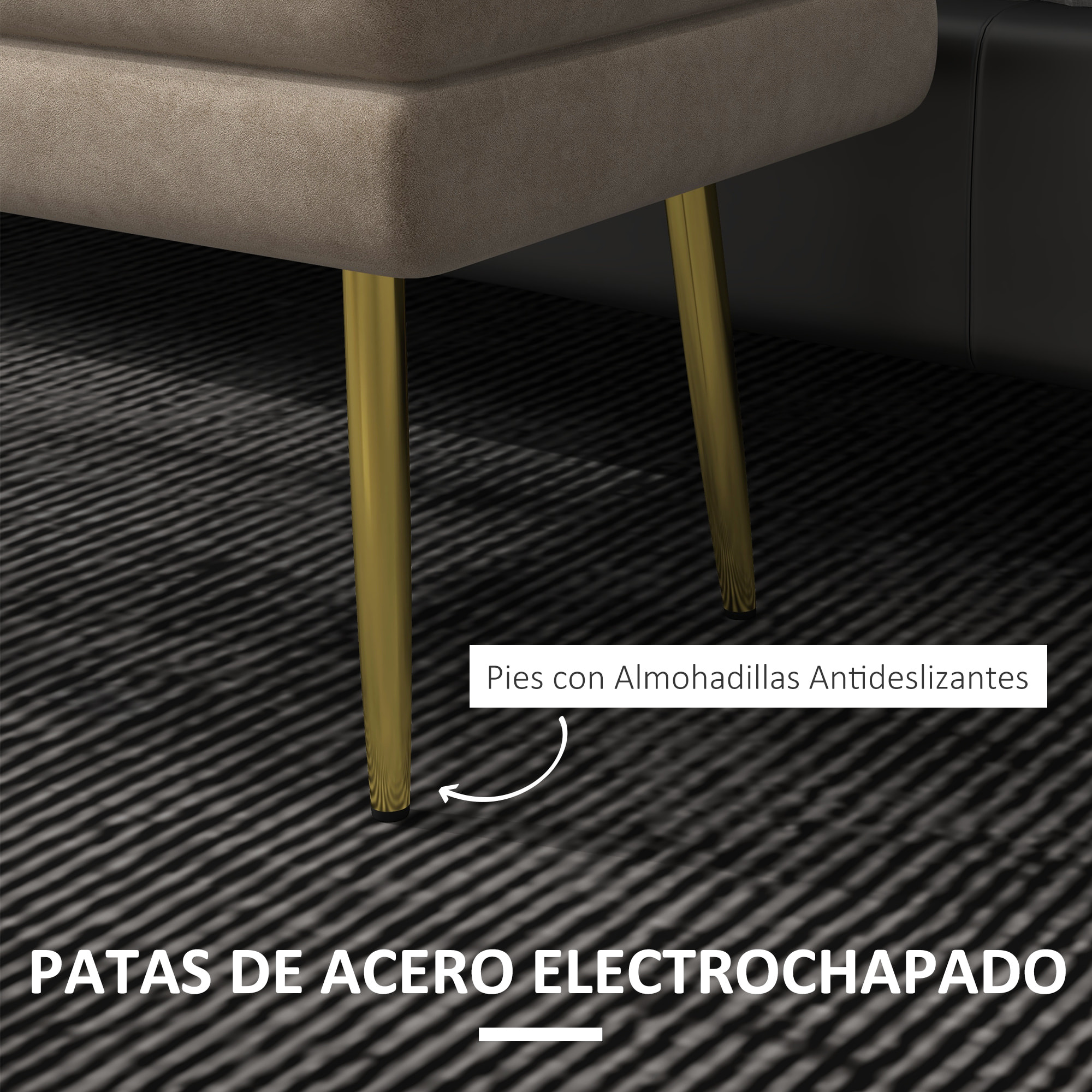 Puff Almacenaje 30L, Banco Almacenaje con Tapa Abatible y Patas de Acero, Tapizado en Terciopelo, Pie de Cama, para Dormitorio, Salón, Entrada, Carga 120 kg, 79,5x37,5x43 cm, Beige