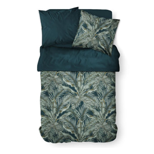 Parure de lit coton 2 personnes imprimé jungle SUNSHINE bleu