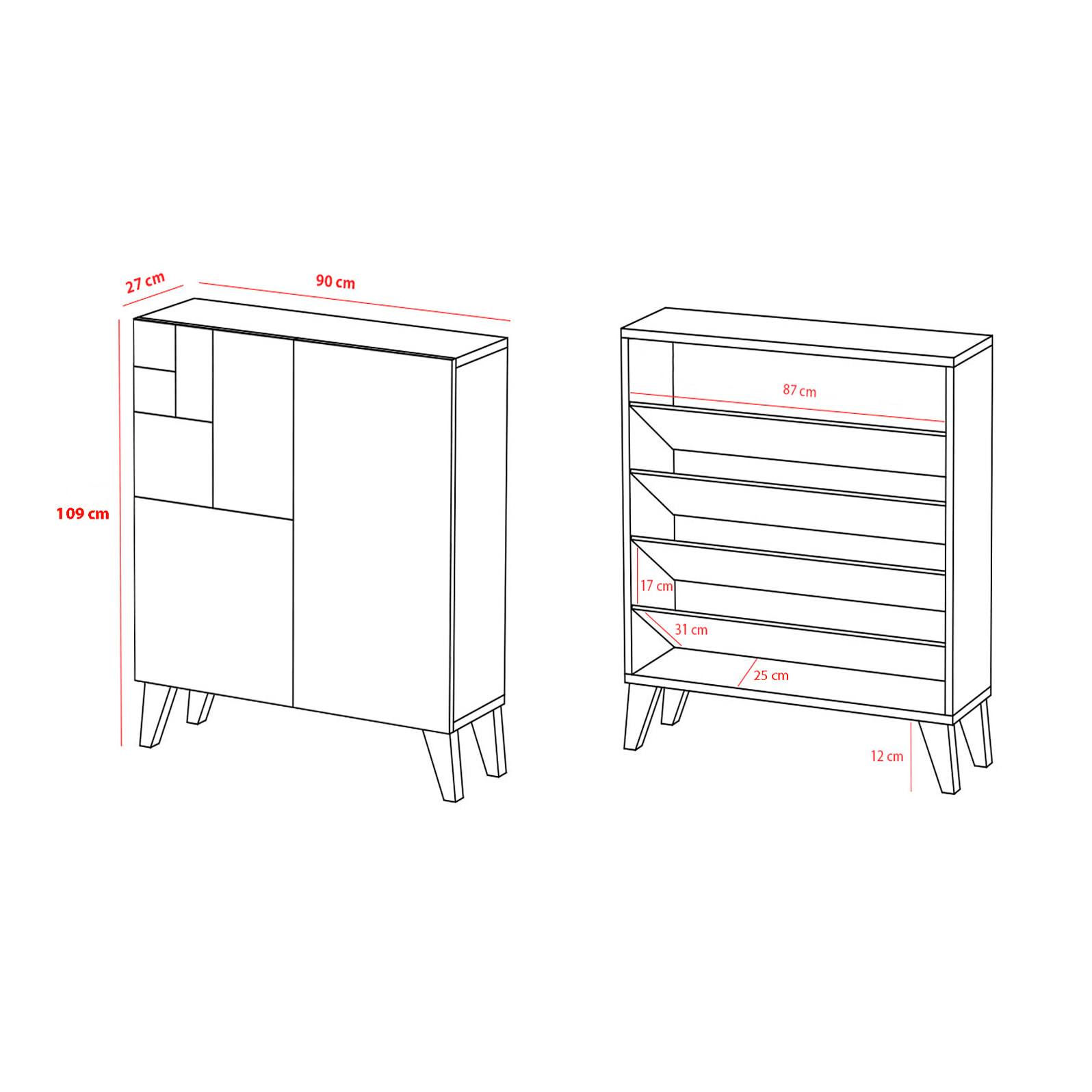 Zapatero Malmo melamina roble dorado patas blanco 109x90x27 cm
