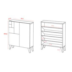 Zapatero Malmo melamina roble dorado patas blanco 109x90x27 cm