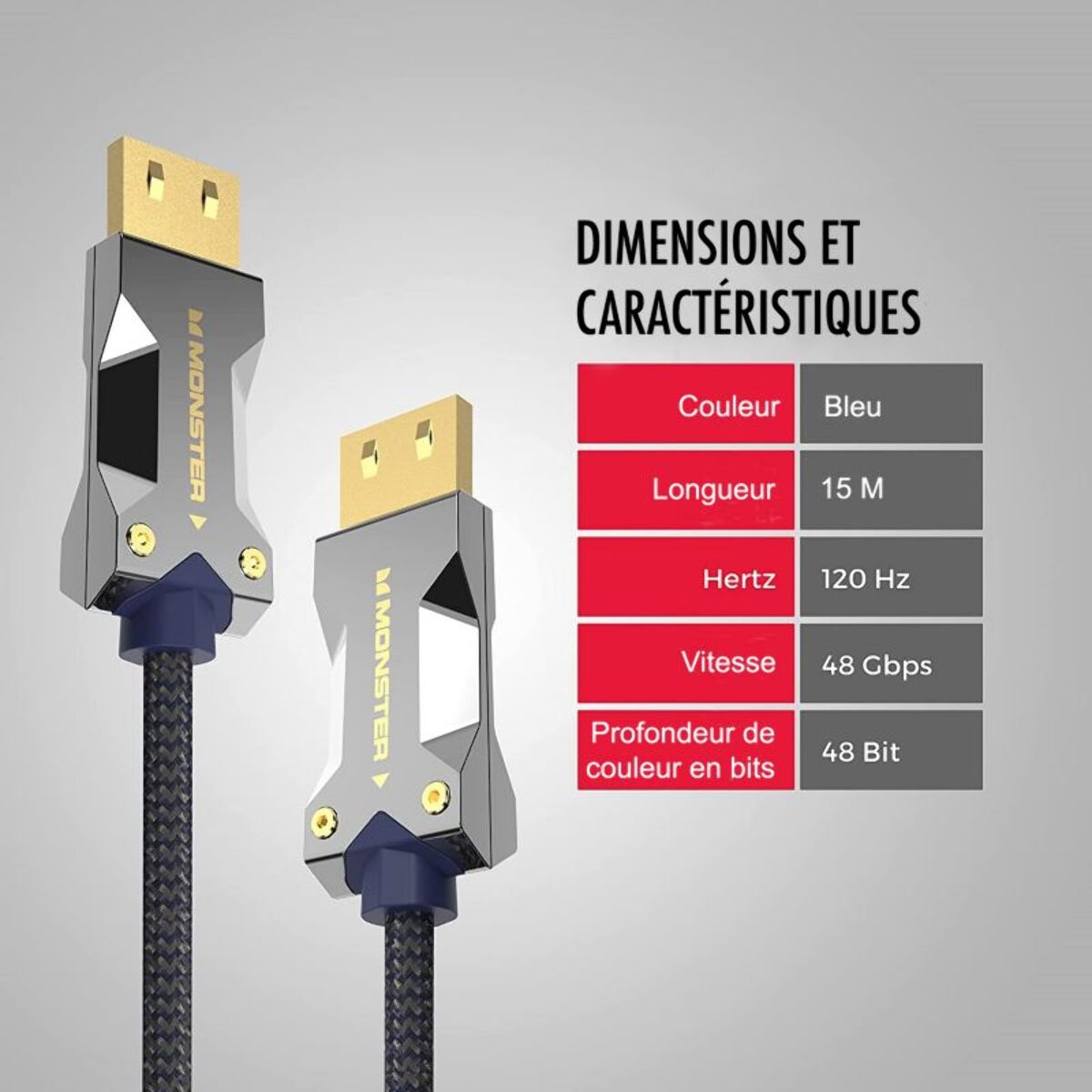 Câble HDMI MONSTERCABLE M3000 UHD 8K DOLBY VISION HDR 48GBPS 15M