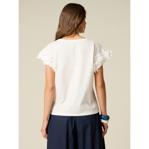 Oltre - T-shirt con applicazioni floreali in pizzo - Bianco