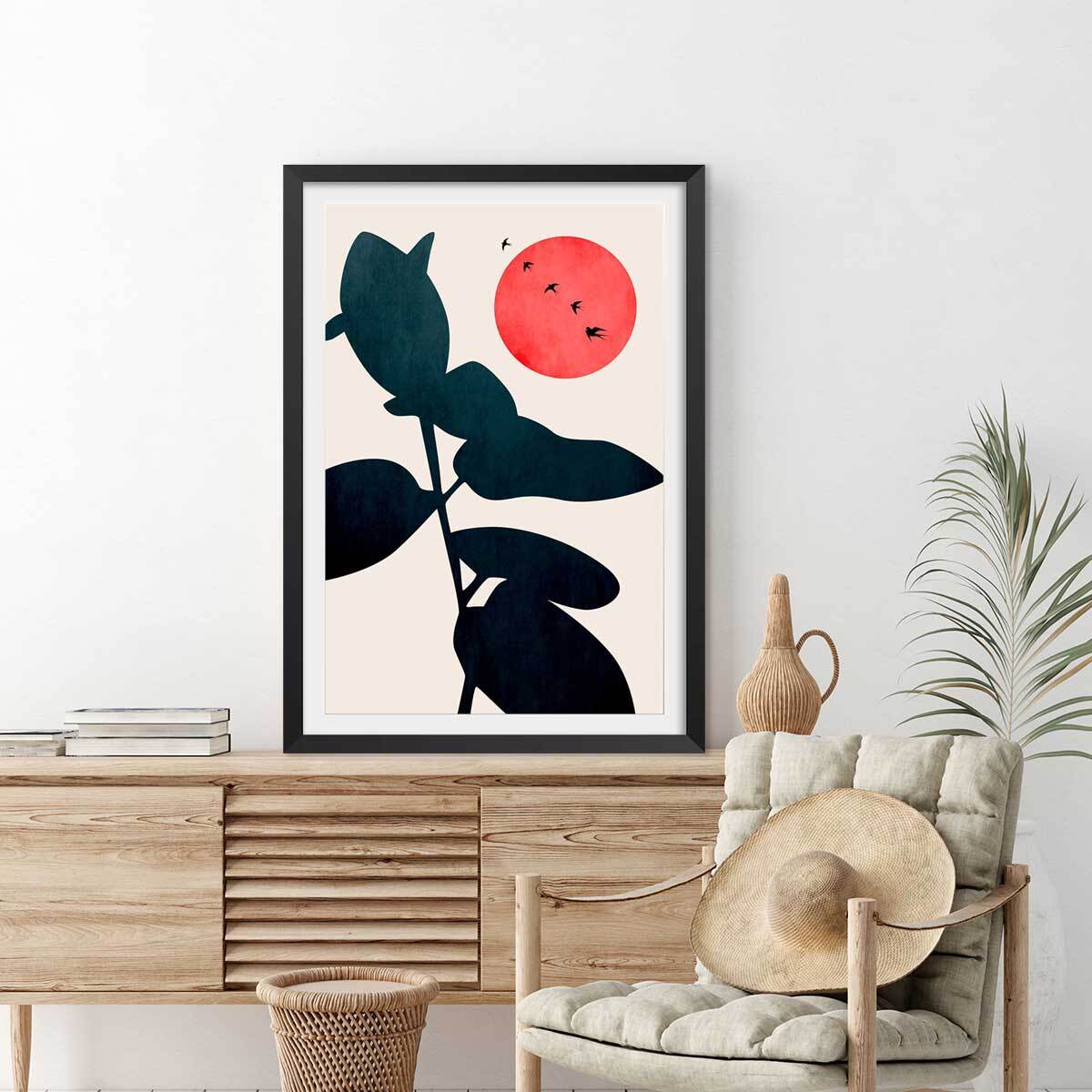 Affiche ""Coucher de lune"" Affiche + cadre en bois - Noir