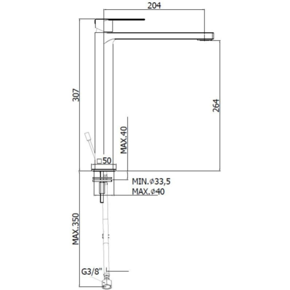 B-Way Mitigeur XL pour lavabo avec levier, Noir mat (SATBSBW285)