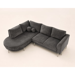 Gabin - Canapé d'angle gauche 5 places en velours texturé - Gris