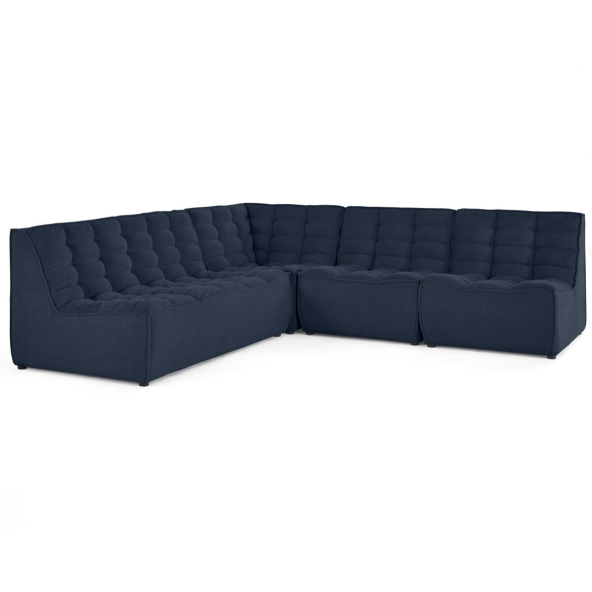 Ellie - canapé modulable d'angle réversible 5 places en velours texturé - Bleu marine